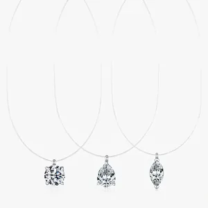 Moissanite Pendant Necklace 925 Sterling Silver Invisible Transparent Cord D Color VVS1 Minimalist Jewelry For Women