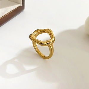 Minimalist 18K gold plated stainless steel irregular open ring with lava texture finish