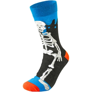 Detail view of cotton socks with white skeleton print and orange toe contrast heel