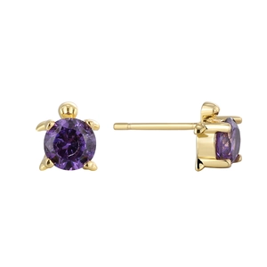 Creative gold-plated turtle stud earrings featuring round purple zircon gemstones