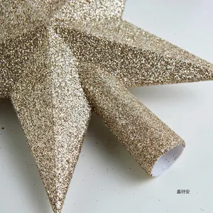 Golden glitter star tree topper with hollow base for Christmas tree decoration