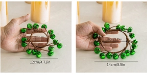 Detailed comparison of green bell Christmas wreaths in two sizes with diameter measurements