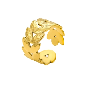 Minimalist 18K gold-plated stainless steel layered laurel leaf open ring for women