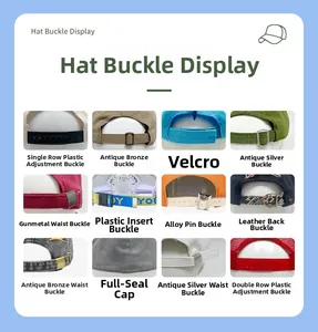 Detail showing various adjustable back closure styles for washed cotton baseball caps