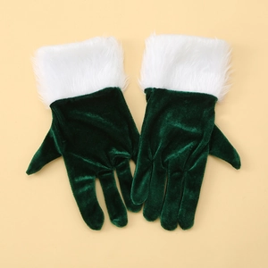 Guanti corti in velluto verde con bordo in pelliccia sintetica bianca per Natale festa