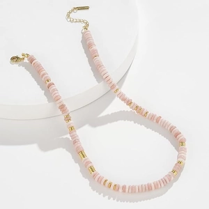 Bohemian colorful natural stone beaded necklace with pink crystals and gold spacers