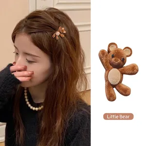 Cute Flocked Bear Rabbit Duckbill Hair Clips For Women Girls Side Bangs Fixed Kawaii Plush Animal Hairpin Accessories