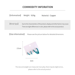 Detailed spec chart of geometric hollow earrings showing size and copper material info