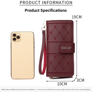 Detailed size specifications for the large capacity women long zipper wallet