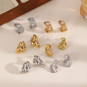 Chic geometric stainless steel earrings with sparkling zircons in gold and silver