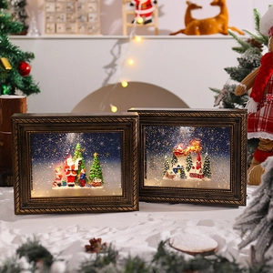 Bronze Christmas photo frame music box with glowing LED lights and snow scene decor