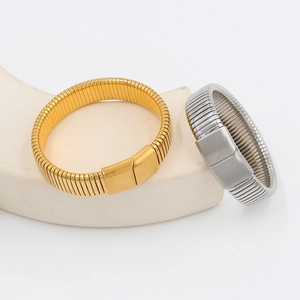 Minimalist elastic titanium steel bangle set in gold and silver with magnetic clasp