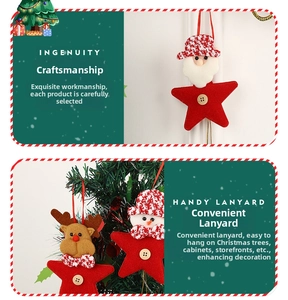 Detail of Santa Claus star ornament with red hanging rope for Christmas tree decor
