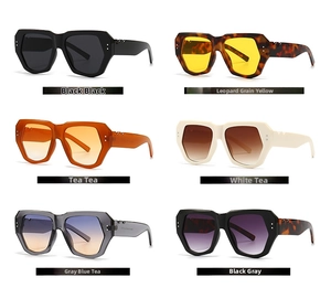 Matrix display showing six pairs of trendy butterfly rivet sunglasses in various colors