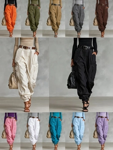 Women High Waist Cargo Pants Multi Pocket Loose Wide Leg Polyester Streetwear Casual Outdoor Fashion Long Trousers