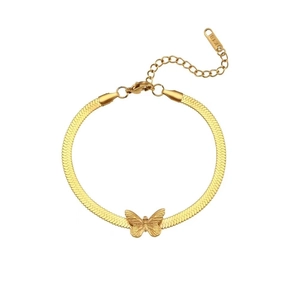Elegant 18K gold-plated snake chain bracelet featuring a polished butterfly charm for women