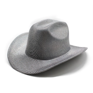 Sparkling western cowboy hat with black and white stripes and wide brim for parties