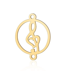 Close-up of golden treble clef pendant with dual hanging loops for DIY jewelry making