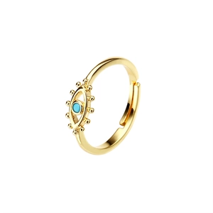 18k gold plated open ring with devil's eye design and blue zircon inlay for women