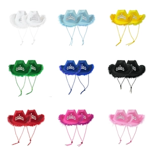 Western Cowboy Hat With Rhinestone Crown And Feather Trim Polyester Felt Party Cosplay Costume Hat Women Men