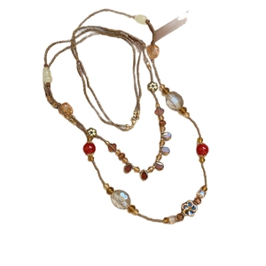 Vintage bohemian beaded layered necklace with crystal flower and waterdrop pendants