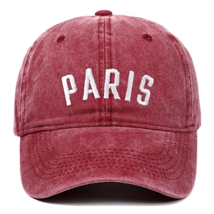 Vintage burgundy washed cotton baseball cap with white PARIS embroidery for men and women