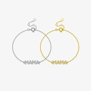 925 Sterling Silver MAMA Letter Bracelet Zircon Inlaid Dainty Chain Adjustable For Women Mother Jewelry Gift Minimalist