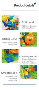 Detailed close-up of colorful DIY marble run tracks with smooth funnel and drift bend