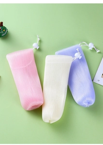 Three-color nylon foaming net bags with white drawstring and adjustable buckles