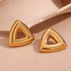 Minimalist Geometric Hollow Triangle Stud Earrings 18K Gold Plated Stainless Steel Mirror Finish Earrings For Women Jewelry