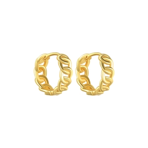 Close-up of minimalist S925 sterling silver chain link hoop earrings in golden finish