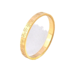 Minimalist 18k gold plated stainless steel ring with elegant sunburst pattern engraving