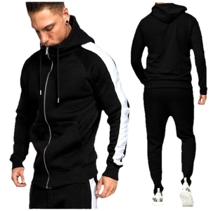 Men Hoodie And Sweatpants Tracksuit Long Sleeve Zipper Sporty Side Stripe Polyester Drawstring Outfits