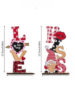 Detailed size display of Valentine's wooden LOVE and KISS gnome table decorations