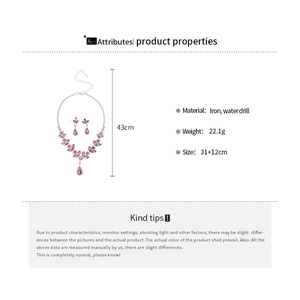 Detail showing jewelry set specifications with iron necklace and water drill dimensions