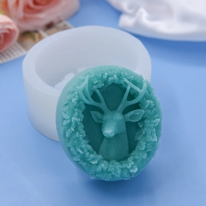 Deer Head Wreath Silicone Mold For Cake Baking DIY Handmade Soap Aromatherapy Candle Making Forest Style Relief Design
