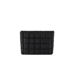 Trousse de maquillage carrée matelassée noire à la mode avec design plissé élégant