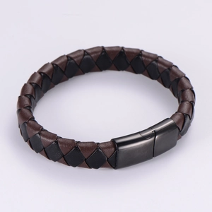 Men Braided Leather Bracelet With Stainless Steel Magnetic Clasp Simple Casual Jewelry For Men