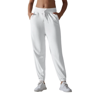 Pantalon de jogging blanc à taille haute avec cordon et poignets élastiques sport
