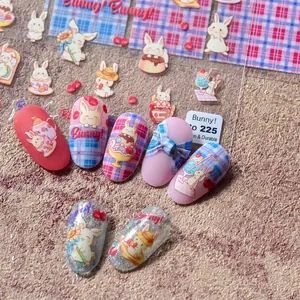 Thin & Tough cute bunny nail art stickers with 5D patterns for DIY manicure designs