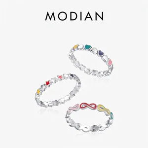 Colorful Enamel S925 Sterling Silver Ring Heart Star Infinity Shape Minimalist Elegant Jewelry For Women