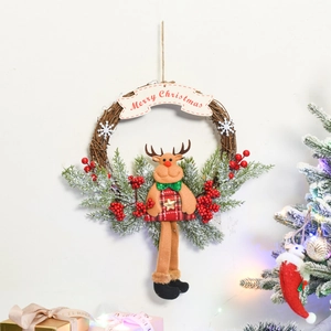 Rustic Christmas wreath with reindeer, pine branches, and berries for door decor