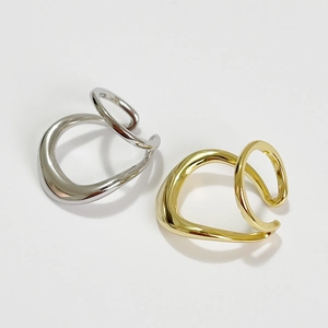 Minimalist S925 sterling silver liquid metal irregular double loop ear clips in gold and silver