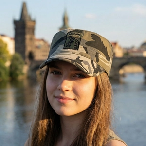 Camo cadet cap with Airborne embroidery in urban setting for men and women