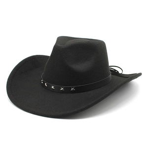 Western Cowboy Hat Cotton Polyester Felt Wide Brim With Metal Star Studs Retro Style For Men Women Party Halloween