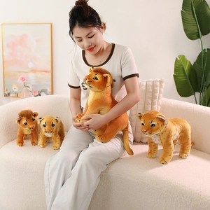 Cute plush lion stuffed animal set featuring soft yellow fur and realistic details