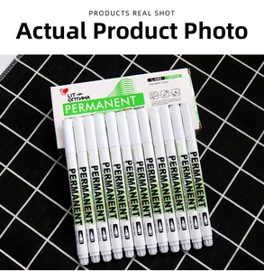 Set of 12 white permanent markers with 1.0mm fine tip for various surfaces