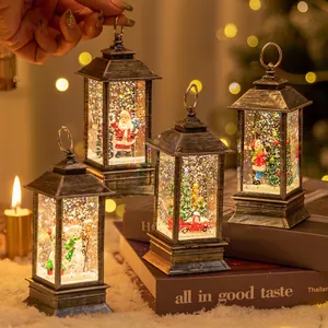 Christmas Snow Globe Lantern LED Light Swirling Sequins Santa Claus Snowman Vintage Decorative Desktop Ornament For Home Party