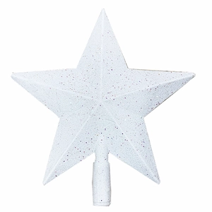 Macro shot of a white glittery star tree topper for Christmas tree decoration