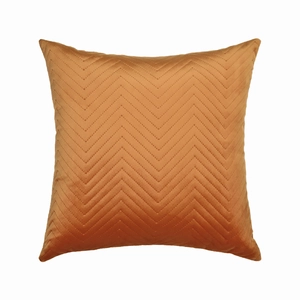Orange velvet square pillowcase featuring a minimalist 3D embossed wave stitch pattern